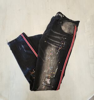 Kilogram Black Wash Denim Jeans Splattered Paint SZ 38